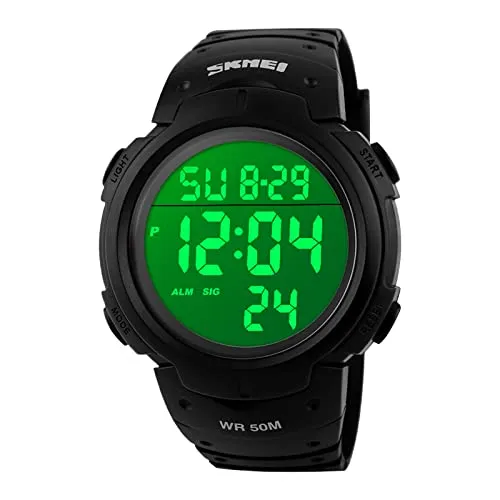 Herren Digital Uhren,50 m Wasserdicht Freizeit Outdoor Armbanduhr mit Wecker Stoppuhr, Läuft mit LED - Digitaluhren für Männer.