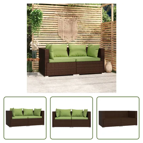 The Living Store 2-Sitzer-Sofa Braun mit Kissen aus Poly Rattan