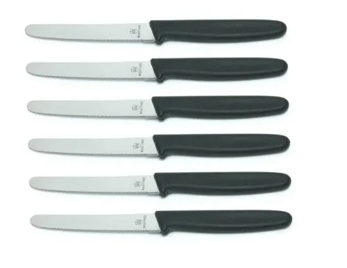 Stück Neustanlo Tafelmessser 10299 Menümesser Tischmesser Buttermesser Brötchenmesser / Klinge Eldelstahl rostfrei Wellenschliff / Griffe Kunststoff schwarz 6