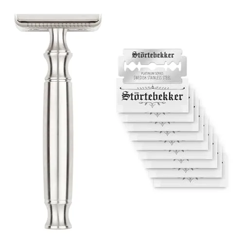Störtebekker® Premium Rasierhobel Herren Rostock – Hochwertiger Edelstahl Nassrasierer - Rasierständer mit 171 g für optimale Handhabung, inkl. 10 schwedischen Rasierklingen zur Reduzierung von Hautirritationen und für eine sanfte, präzise Rasur.