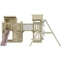OutdoorToys Spielturm - Spieltürme für Kinder ab 3 Jahren, aus robustem Holz in Altrosa, ideal für Abenteuer im Garten mit Trapezschaukel und großem Platzangebot.