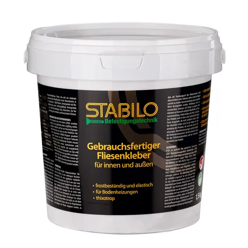STABILO Befestigungstechnik Stabilo Fliesenkleber 1,5 kg - Gebrauchsfertig, Fertigkleber, Dispersionskleber, Universalkleber - haftstark, einfach anzuwenden, langlebig - Fliesen, Wand, Boden, Renovierung, Bau 770392