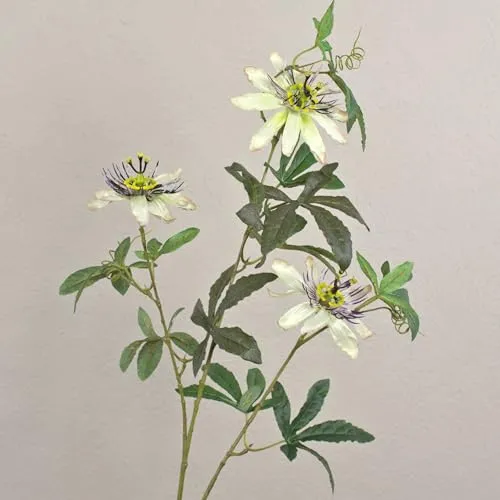 artplants.de Künstliche Passionsblume JULANDA, weiß-lila, 100cm, Ø9-11cm - Kunstblumen Zweig