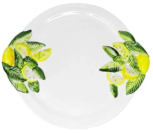 Lashuma Handgemachter Servierteller aus Italienischer Keramik – Zitronen Design 30x34 cm - Speiseteller mit handgefertigtem Zitronen Reliefdekor, ideal für Pasta, Sushi und Buffets. Verleihen Sie Ihren Gerichten einen mediterranen Touch!