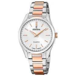 Festina Mademoiselle F20620/1 Damenarmbanduhr - Bunt/Silber - Damenuhr mit elegantem Edelstahlarmband in Rosé und Silber, 5 ATM wasserdicht und stilvollem Ziffernblatt mit funkelnden Steinen.