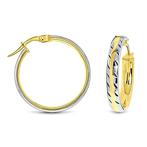 MIORE Creolen Gold, 9 Karat 375 Gelbgold und Weißgold, goldene Creolen Damen 23 mm, Ohrringe Gold, Damenohrringe, Hypoallergene Ohrringe, Goldschmuck, Schmuck Damen, in hochwertiger Schmuckbox