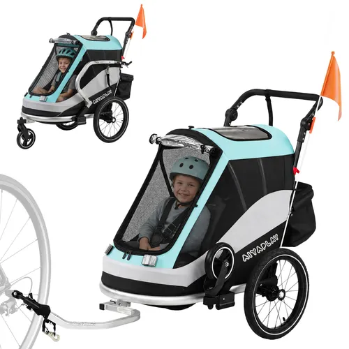 AIYAPLAY Fahrradkinderanhänger mit 5-Punkt Gurt und Reflektoren