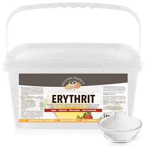 GOLDEN PEANUT Erythritol - Erythrit 5 kg, natürlicher Zuckerersatz, Süßungsmittel ohne Kalorien, vegan, zahnfreundliche Zuckeralternative
