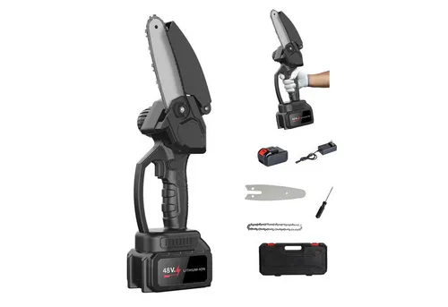 MODFU Akku-Kettensäge kabellos Mini Motorsäge Set Elektrische Handkettensäge, 4 Zoll 10 Abschnitte 48V, mit 2x 12000mAh Akku 2x Ketten und Werkzeugkoffer, für Astschneiden Garten Holz DIY Heimwerken