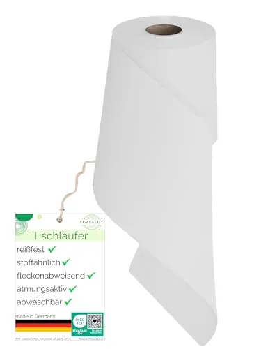 Sensalux Tischläufer, Tischband, stoffähnliches Vlies, Standard 100 by Oeko-TEX® - Klasse I Zertifiziert, 15cm x 25m, Weiß