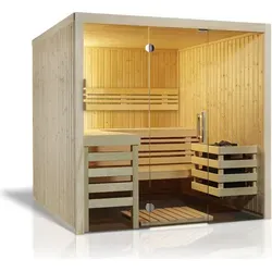Infraworld Panorama 210 Saunakabine - Sauna aus nordischer Fichte, 210x210 cm, mit eleganter Glasfront für eine harmonische Integration in Ihr Zuhause – perfekt zum Entspannen und für Ihre Gesundheit.