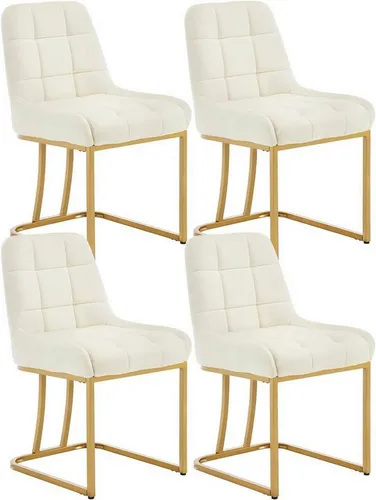 Woltu Esszimmerstuhl (4 St), Beige Samt-Küchenstuhl mit Metallgestell - Stühle für modernes Esszimmer, gepolstert mit geschwungener Rückenlehne und robustem Metallgestell, perfekt für stilvolle Akzente im Wohnzimmer.
