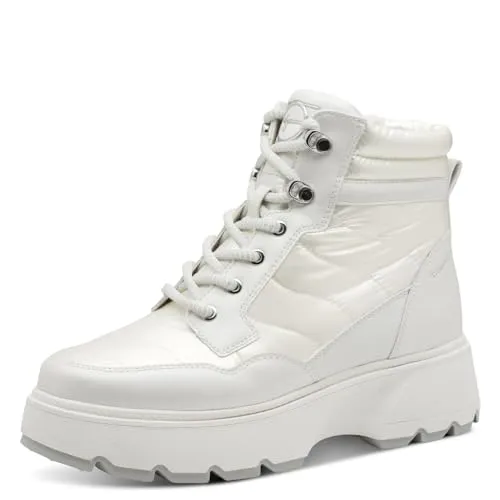 Tamaris Damen Stiefel Leder weiß 37 - Wanderschuhe mit wasserabweisendem WL Lace Boot und innovativem Primaloft für Wärme. Wechselfußbett und strukturierte Sohle bieten Komfort und Halt bei jedem Abenteuer.