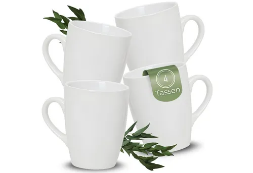 matches21 HOME & HOBBY Tasse Kaffeetassen 4er Set aus Keramik 340ml, Teetassen in Weiß, 4-tlg., Keramik, Moderne Kaffeebecher Spülmaschinenfest & Mikrowellengeeignet