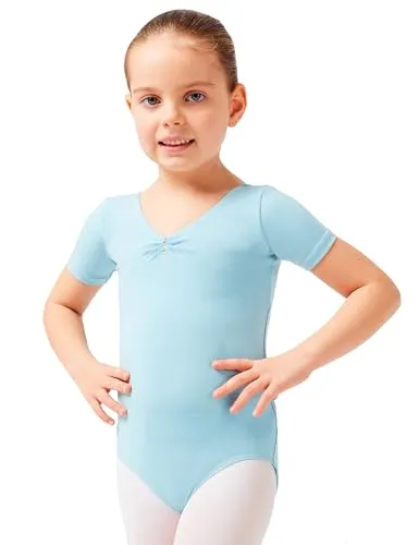 tanzmuster Kinder Kurzarm Ballett Trikot Lisa mit Strasssteinen in hellblau, Größe:116/122