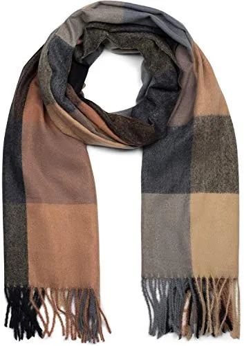 styleBREAKER Unisex weicher Karo Schal mit langen Fransen, bunt kariert, warme Winter Stola mehrfarbig 01017110, Farbe:Braun-Schwarz-Grau