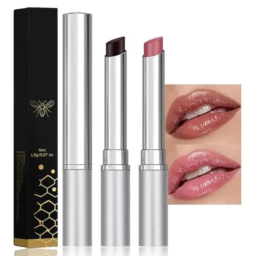 Baorder 2PCS Honig Lippenstift Getönter Lippenbalsam in Schwarz und Rosa,Hydrating Natural Glossy Honey Lip Balm,Long Lasting Moisturizing Lipstick Lip Care,Vegan Makeup