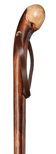 Stockshop Gehstock Wanderstock Wurzelkastanie, Leder-Schlaufe, Bergstockspitze