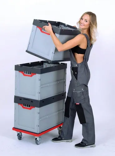 Auer Faltbox grau FB 64/42 3erSet mit Rollwagen rot Transportbox 60x40x42cm 87L