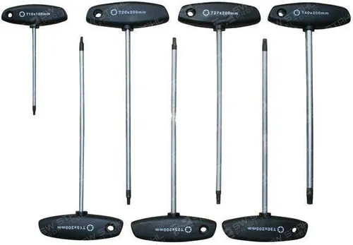 SW-Stahl Schraubendrehersatz 02020L - Premium Schraubendrehersatz mit 7 Torx-Klingen aus Chrom-Vanadium-Stahl, ideal für präzise Arbeiten. Der T-Griff sorgt für optimalen Halt und Komfort.