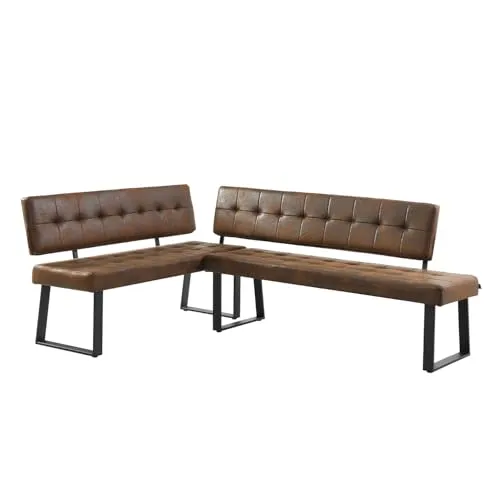 B&D home Eckbank AKA – Bequeme Esszimmerbank mit Lehne und Kaltschaum-Polsterung, 216 x 140 cm in Braun - Platzsparende Eckbank für Esszimmer, Küche und Flur. Mit beidseitig montierbarer Lehne und komfortabler Polsterung für entspanntes Sitzen bei geselligen Runden.