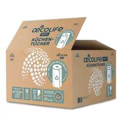Fripa Markenvertriebs GmbH Fripa oceolife Küchenrolle, RECYCLING, 3-lagig, lichtgrau, Saugfähiges Küchenpapier aus 100% Altpapier, 1 Karton = 9 Rollen à 200 Blatt 3299000