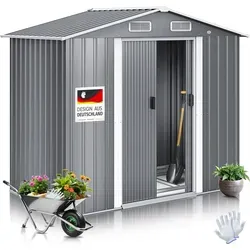 KESSER® XL Metall Gerätehaus 4,2m³ mit Fundament - Gerätehaus mit 4,2m³ Stauraum, wetterfest und belüftet, inklusive Arbeitshandschuhe für einfachen Zugang und hohe Standfestigkeit.