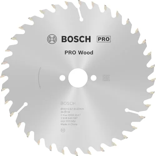 Bosch Kreissägeblatt PRO Wood 2608640597 - Werkzeugteil für präzise Qualitätsschnitte in allen Holzarten, Ø 160 mm mit 36 Zähnen für saubere Ergebnisse.