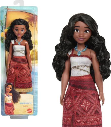 Mattel Vaiana-Modepuppe aus Disney Vaiana 2 mit 2 Zubehrteilen, abnehmbares Outfit mit Halskette und Fukettchen, vom Film inspiriert, JBT56