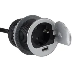 SINGLE BOX Einbausteckdose mit USB in Aluminium