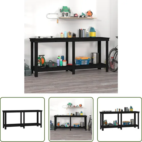 The Living Store Werkbank Schwarz 180x50x80 cm aus Massivholz Kiefer