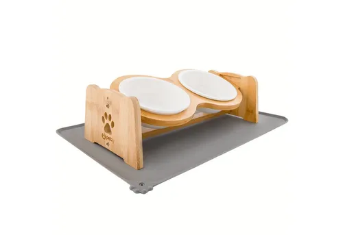 Petzy Napf-Set Premium - Erhöhbarer Katzennapf und Hundenapf aus Keramik - Erhöhtes Napf-Set für Katzen und Hunde, aus hochwertiger Keramik, spülmaschinenfest und mit abwischbarer Silikonunterlage für einfache Reinigung. Ideal für gesunde Fütterung!