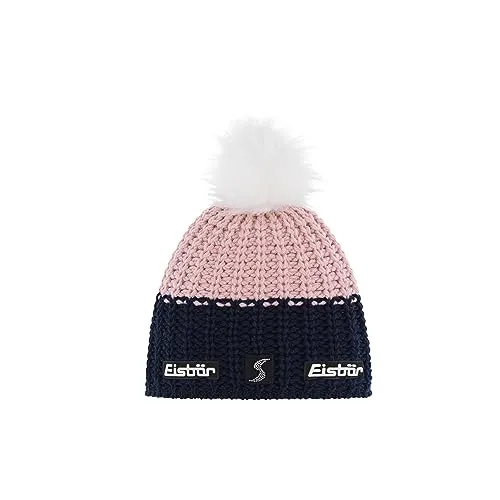 Eisbär Focus Lux Crystal Skipool Mütze - Beanie für Damen in Pink-Weiß - Stylische Einheitsgröße Beanie mit kuscheligem Fleece-Futter für optimale Wärme. Ideal für Winter- und Herbsttage, Made in EU mit hochwertiger Verarbeitung.