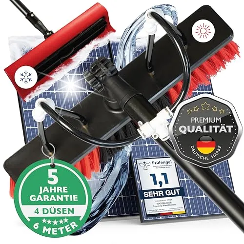 toolmacher Teleskop Waschbürste 6m mit Photovoltaik Schneeschieber - Teleskopstange für Fensterreinigung, inklusive Schneeschieber für effektive Schneeräumung auf Solarmodulen. 5 Jahre Garantie für maximale Zuverlässigkeit und Langlebigkeit!