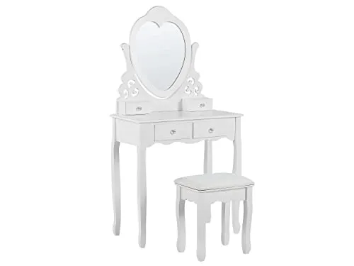 Beliani Schminktisch mit Herz-Spiegel und Hocker