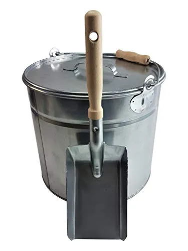 Ascheeimer 15l mit Deckel + Schaufel in silber von Schürer