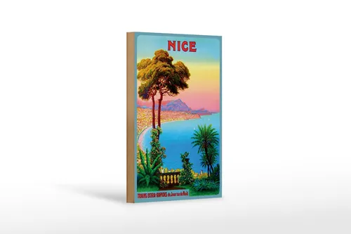 Holzschild Reise 12x18 cm Nice Palmen Meer Strand Deko Schild