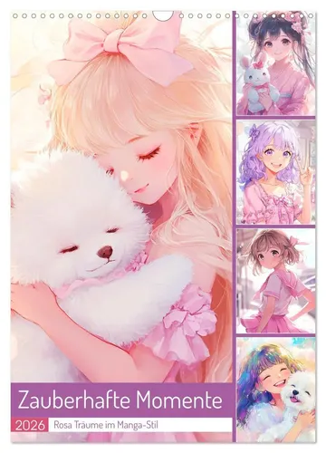Zauberhafte Momente - Rosa Träume im Manga-Stil 2026 - Wandkalender im DIN A3 Format mit zwölf zauberhaften Manga-Mädchen in Pastellfarben. Ideal für Manga-Liebhaber und als Geschenk.
