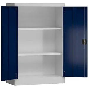 ClassiX Aktenschrank X-530291 - abschließbar, Metall, 80 x 120 x 38 cm - Hochschrank aus Metall mit abschließbaren Flügeltüren und 2 höhenverstellbaren Fachböden. Ideal für sichere Aufbewahrung von Unterlagen in Büros.