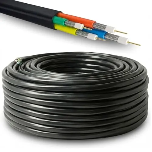 Premium X 25m Quattro Quad Koaxial SAT Kabel 90dB - HiFi-Kabel mit 4 einzeln geschirmten Leitungen, ideal für den Anschluss vom Quattro LNB zum Multischalter. Hohe Schirmung von 90 dB sorgt für störungsfreien Empfang.