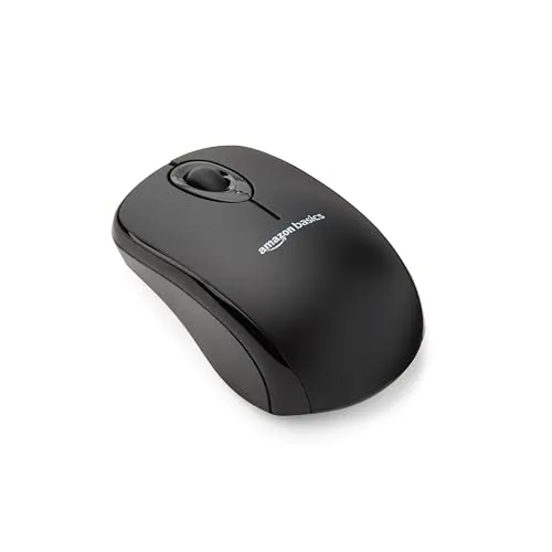 Amazon Basics Kabellose Computer-Maus mit USB-Nano-Empfänger, Schwarz - Computermäuse: Präzise, kabellose optische Maus mit 2,4 GHz Verbindung, ideal für Laptops und PCs. Praktischer USB-Nano-Empfänger für einfache Nutzung.