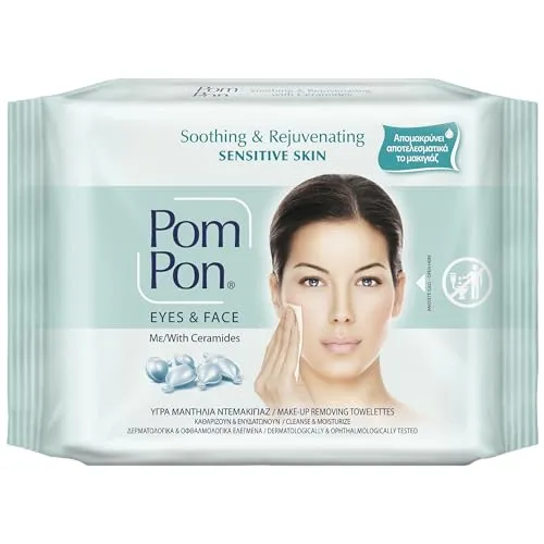 Pom Pon SENSITIVE Abschminktücher für empfindliche Haut, mit natürlichen, beruhigenden und regenerierenden Inhaltsstoffen, 20 Stück
