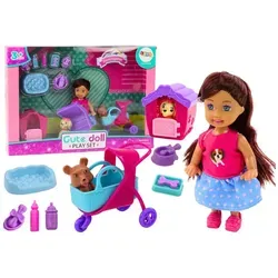 LeanTOYS Babypuppe Laleczka Z Psami Lalka Piesek Buda Akcesoria Ró?owe Szczeniak 16 ele.