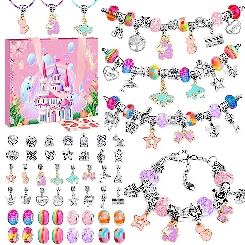 WEVOL Mädchen Schmuck Basteln Geschenke für Kinder Armbänder Selbstmachen Charm Armband Kit 6-13 Jahre