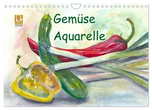 Gemüse Aquarelle Wandkalender 2026 - Kunstvoller DIN A4 quer Monatskalender mit Aquarellgemälden von Gemüse, ideal für Kunstliebhaber und zur Verschönerung jedes Raumes.