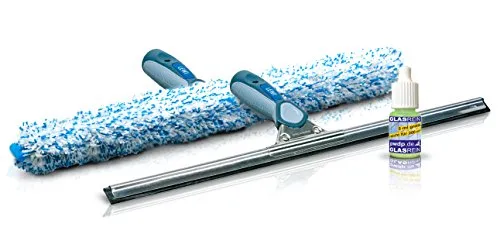 LEWI Fensterwischer & Fensterabzieher Set 45 cm – Profi Einwischer mit Mikrofaserbezug & Abzieher mit Gummilippe
