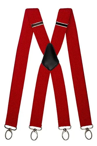 Olata Breite und Robuste X-förmige Hosenträger mit Karabinerhaken – 4 cm breit, Verstellbar, Unisex, Ideal für Arbeit und Alltag. Rot (Silber Clips)
