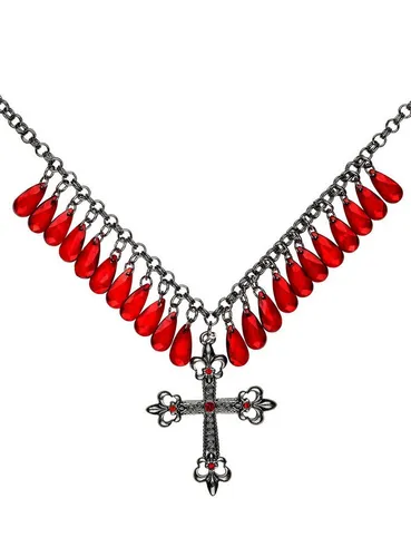 W WIDMANN MILANO Party Fashion - Gotische Kreuzhalskette mit 22 roten Jupitertropfen, ideal für Gothic und Mittelalter Kostüme