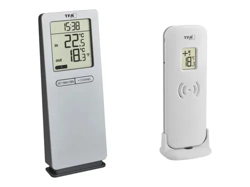 TFA Dostmann LOGOneo Funk-Thermometer 30.3071.54 - Digitales Thermometer mit Innen- und Außensensor, kabellose Übertragung bis 100m, ideal zur Temperaturkontrolle in jedem Raum