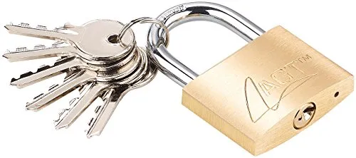 AGT Vorhangschloss: Vorhängeschloss aus Messing, 48 mm, 6 Schlüssel (Vorhängeschloss mit 6 Schlüsseln, Schloss mit 6 Schlüsseln, Zylinderschloss)